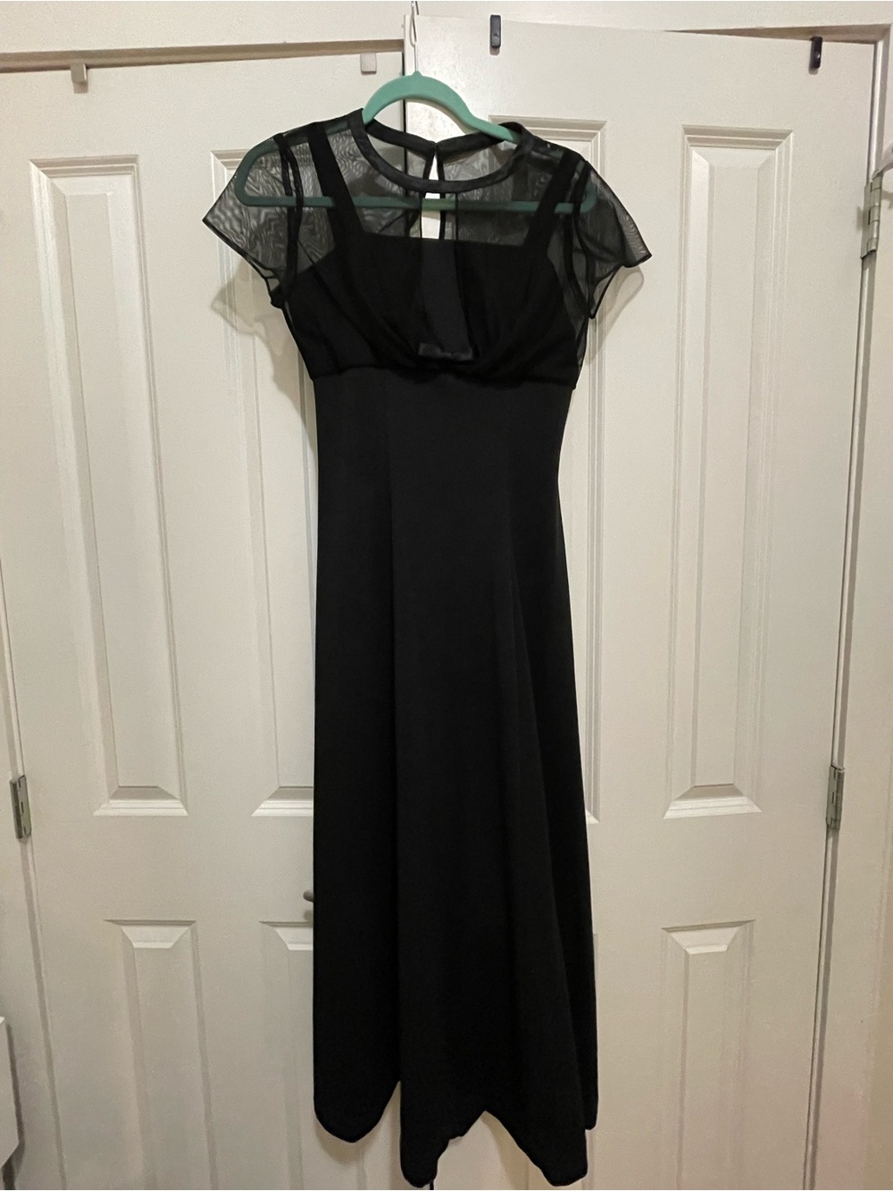 Classic Black Maxi Dress with Sheer Mesh Yoke